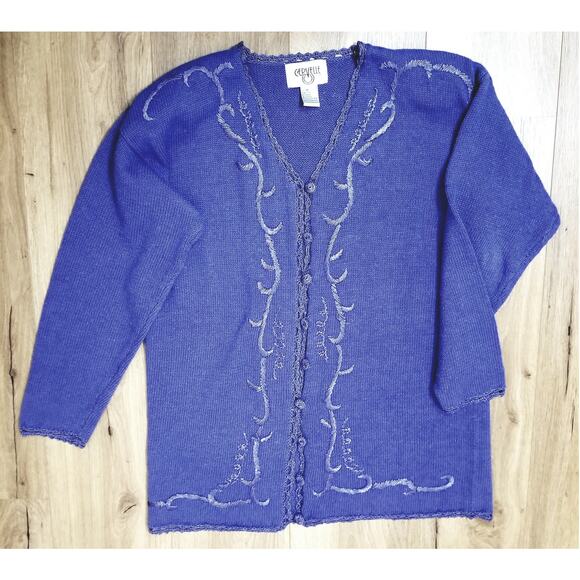 VTG -Cervelle Embroidered Cottagecore Cardigan Blue Purple Art to Wear - Picture 1 of 6